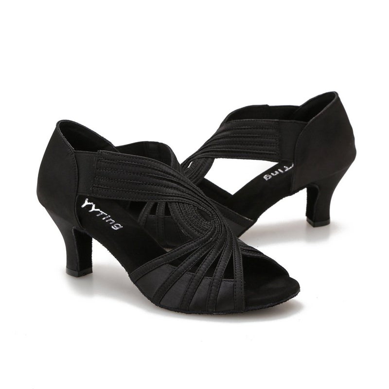 YYTing Ballroom Dance Shoes Women Latin Salsa Practice Dancer Shoes 2.5'' Heels YT02(6, Black) - Image 1